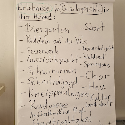 Ergebnis Brainstorming: Erlebnisse für Glücksgefühle in Ihrer Heimat